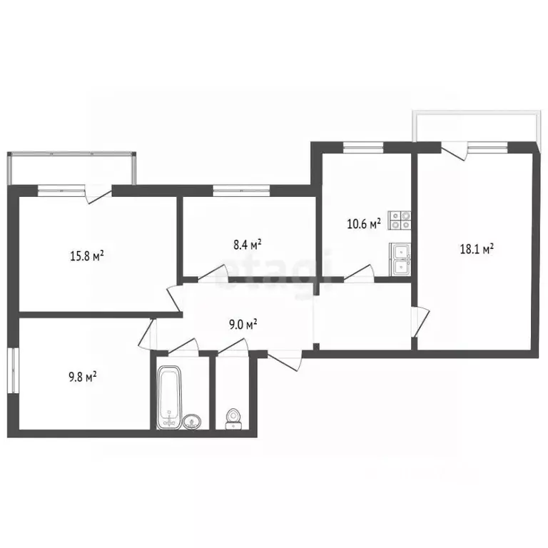4-к кв. Псковская область, Печоры Рижская ул., 7 (79.5 м) - Фото 2