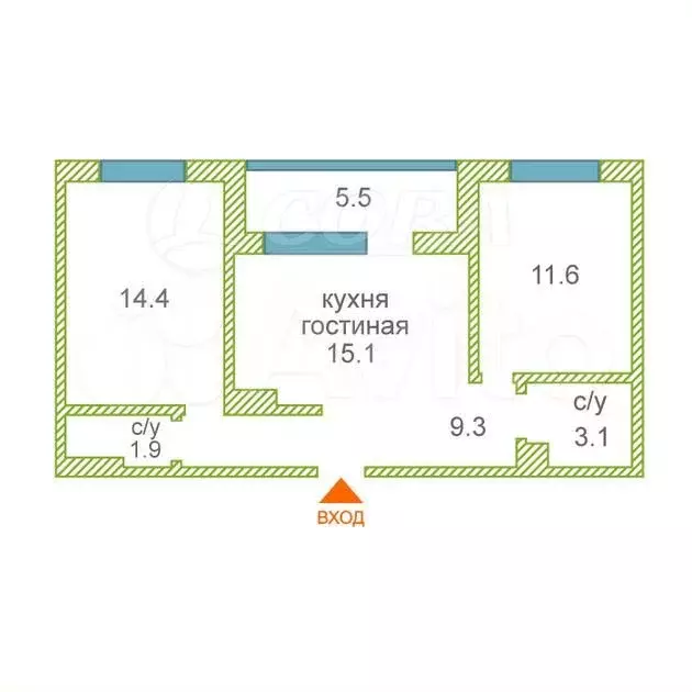 2-к. квартира, 60,9 м, 4/4 эт. - Фото 1