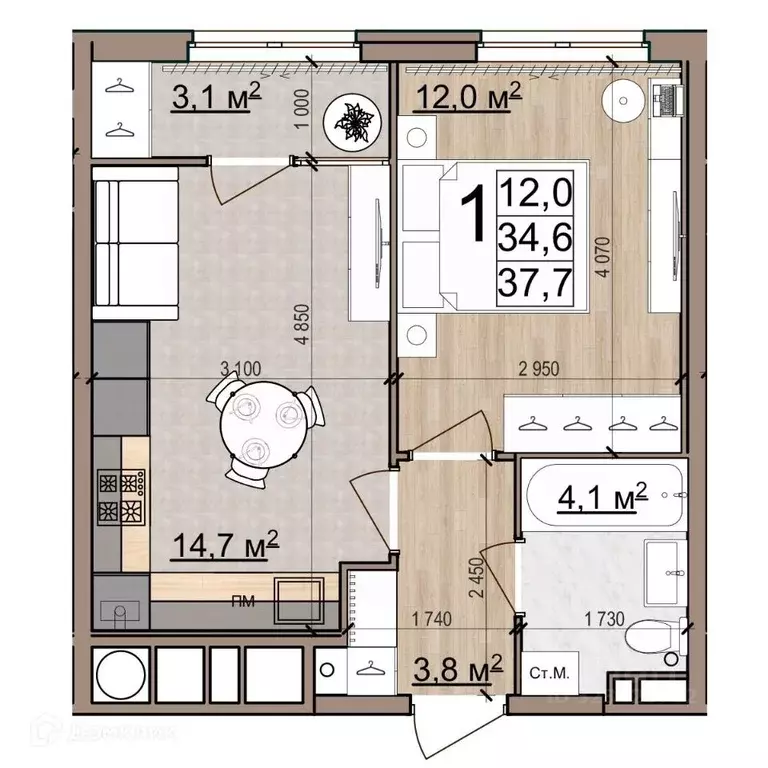 1-к кв. Рязанская область, Рязань Еврокласс жилой комплекс (37.7 м) - Фото 1