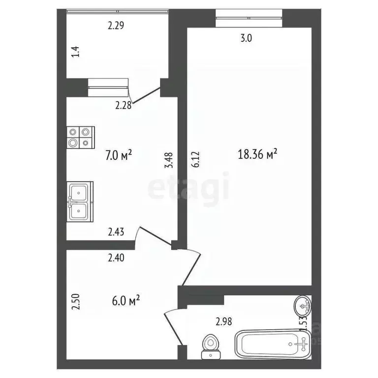 1-к кв. Ростовская область, Аксай ул. Менделеева, 53А (34.0 м) - Фото 1
