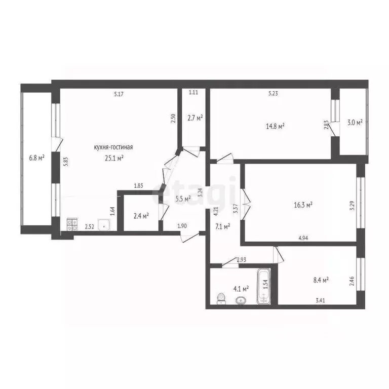 3-к кв. Тюменская область, Тюмень ул. Стартовая, 5 (86.7 м) - Фото 1