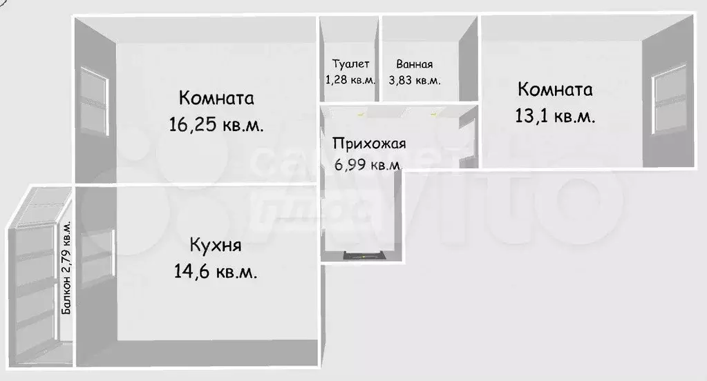 2-к. квартира, 58,8 м, 4/13 эт. - Фото 0