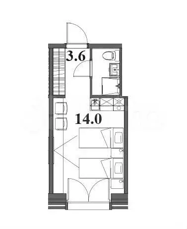 Апартаменты-студия, 19,9м, 5/11эт. - Фото 0