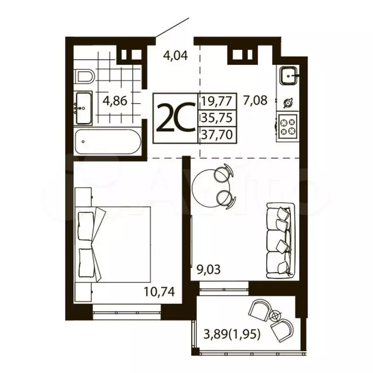 2-к. квартира, 37,6 м, 10/24 эт. - Фото 0
