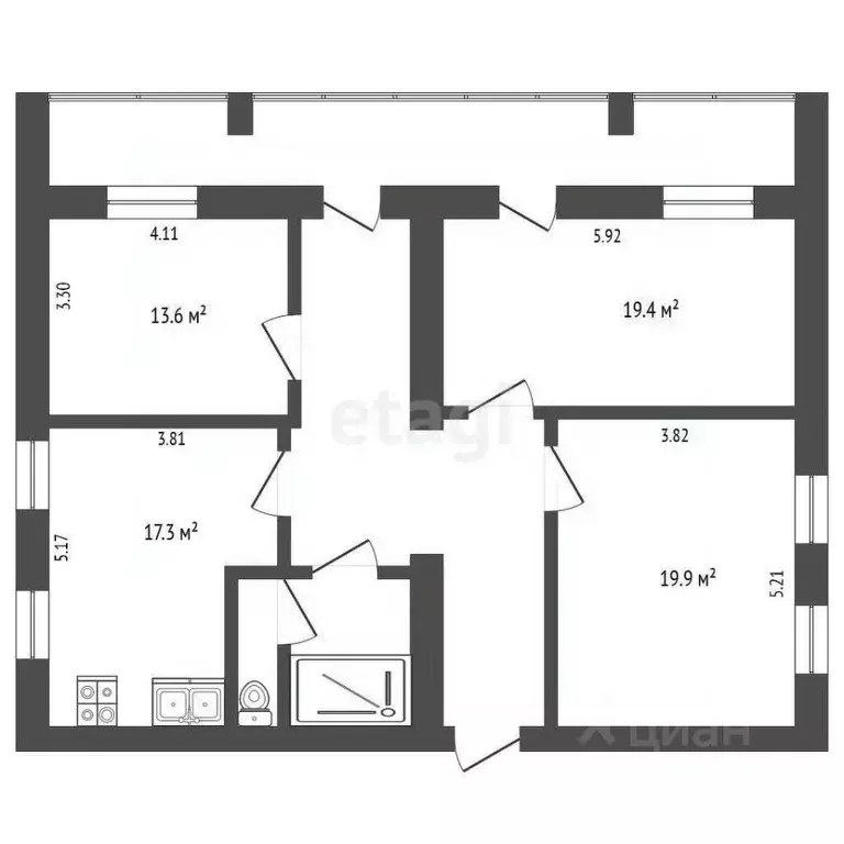 3-к кв. Калужская область, Калуга пер. Труда, 4к2 (99.3 м) - Фото 2