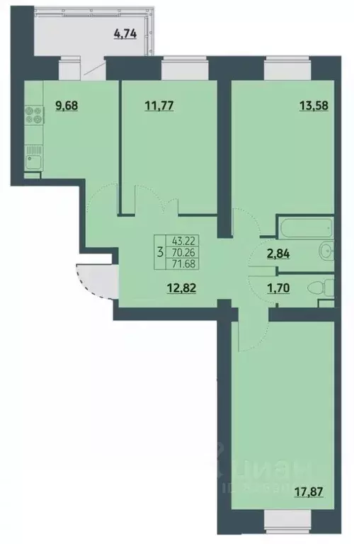 3-к кв. Красноярский край, Красноярск ул. Светлова (71.68 м) - Фото 0