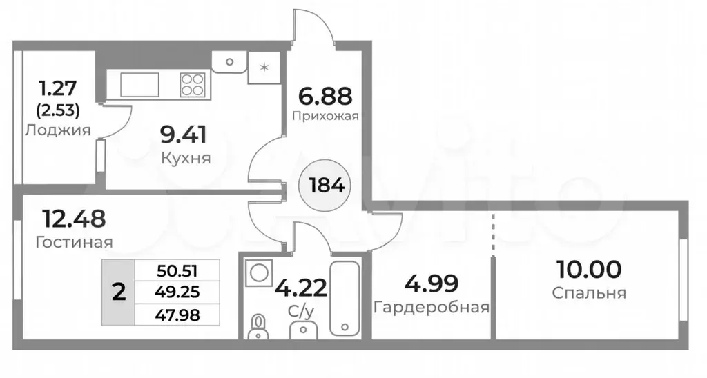 2-к. квартира, 50 м, 1/10 эт. - Фото 1