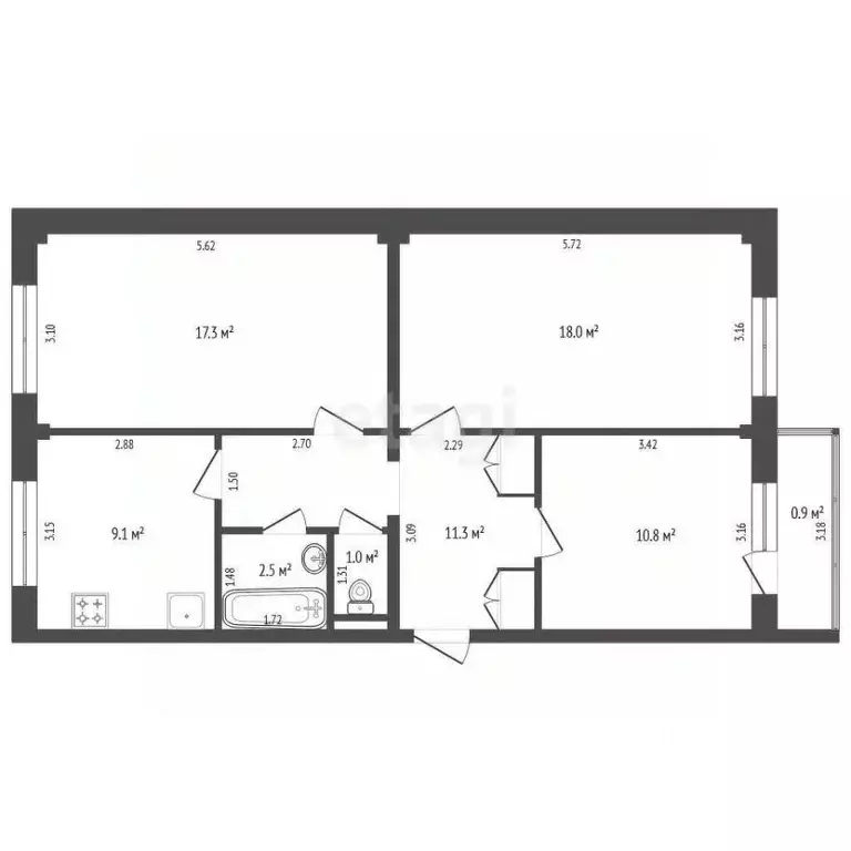 3-к кв. Забайкальский край, Чита ул. Энтузиастов, 95 (70.9 м) - Фото 2