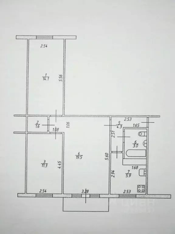 3-к кв. Татарстан, Казань ул. Шамиля Усманова, 19 (59.0 м) - Фото 2