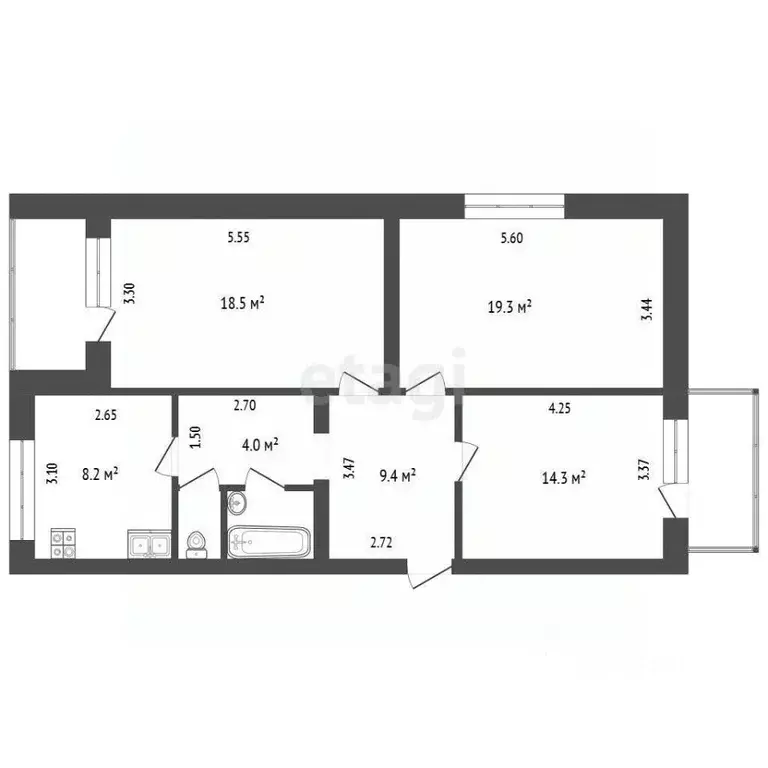 3-к кв. Тюменская область, Тюмень Заводская ул., 1 (80.6 м) - Фото 2