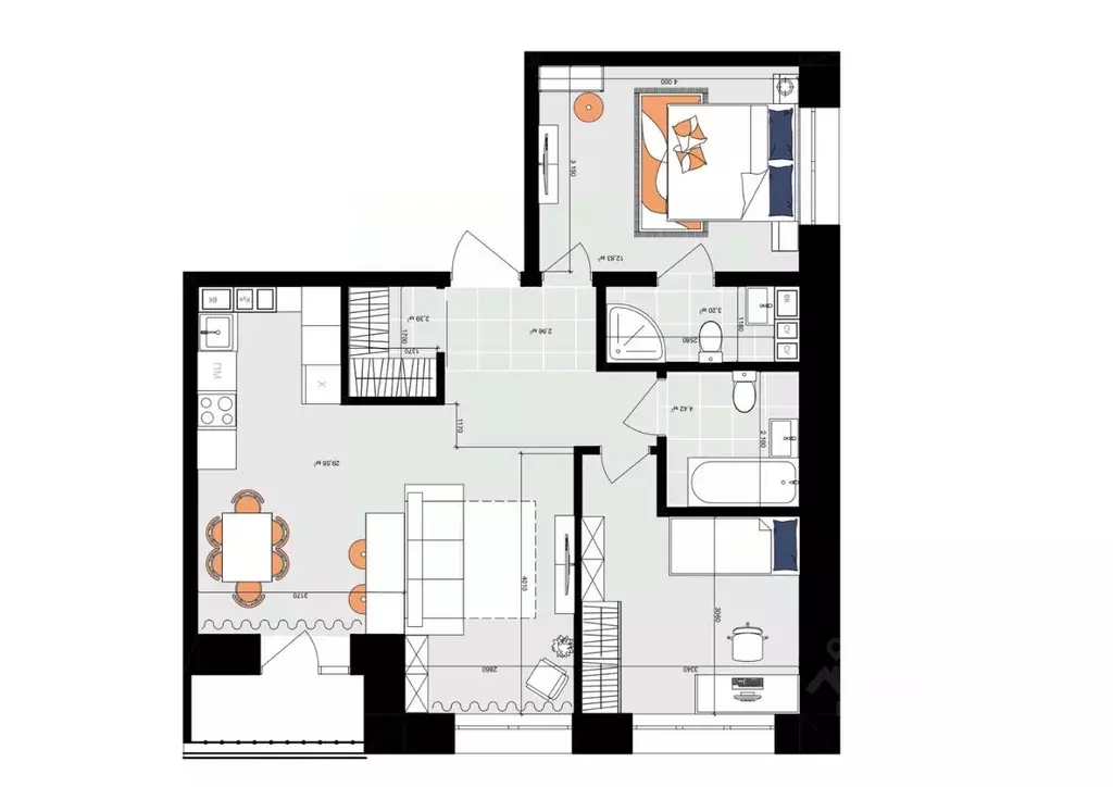 3-к кв. Амурская область, Благовещенск Краснофлотская ул., 180 (68.9 ... - Фото 2