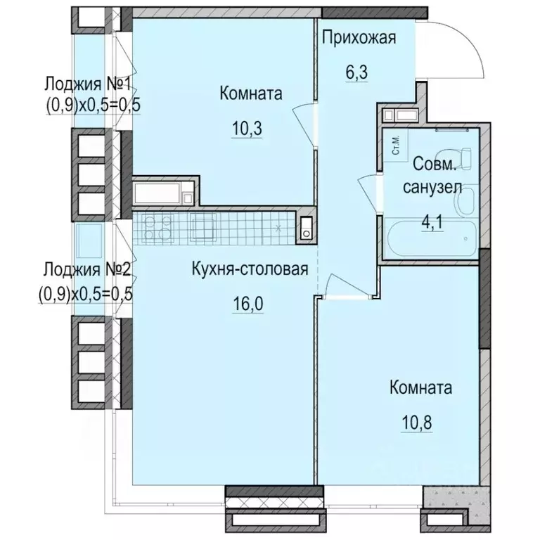 2-к кв. Татарстан, Казань Ферма-2 жилмассив,  (48.5 м) - Фото 1
