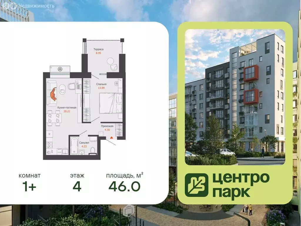 1-комнатная квартира: Волгоград, ЖК Центропарк (46 м) - Фото 1