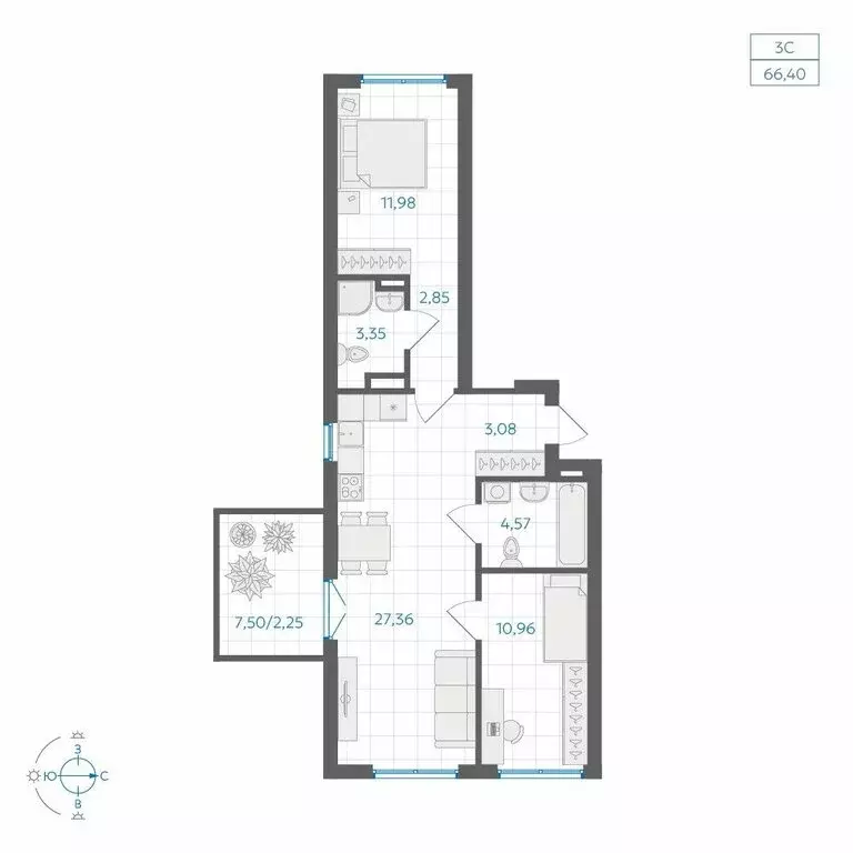 2-комнатная квартира: Челябинский городской округ, посёлок ... - Фото 2