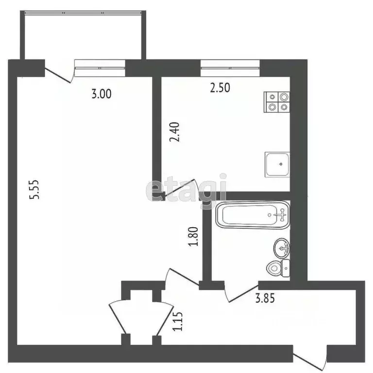 1-к кв. Тюменская область, Тюмень ул. Республики, 169 (31.0 м) - Фото 2
