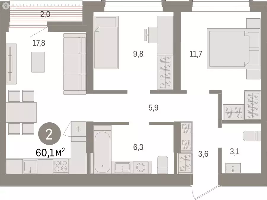 2-комнатная квартира: Новосибирск, улица Аэропорт (60.1 м) - Фото 1