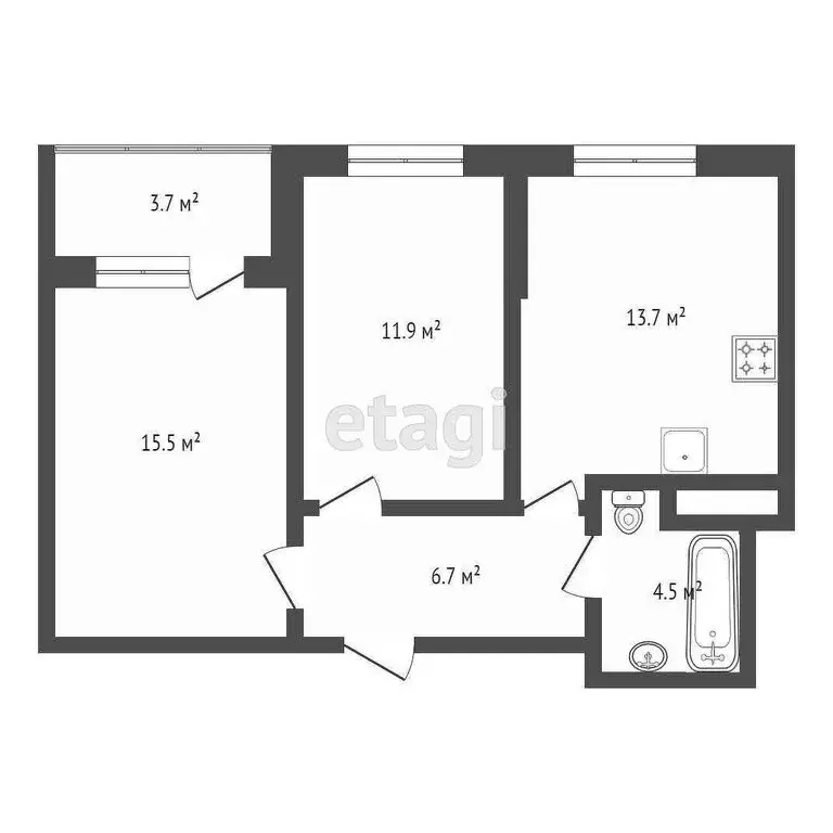2-комнатная квартира: Тюмень, Тальниковая улица, 3 (52.1 м) - Фото 1
