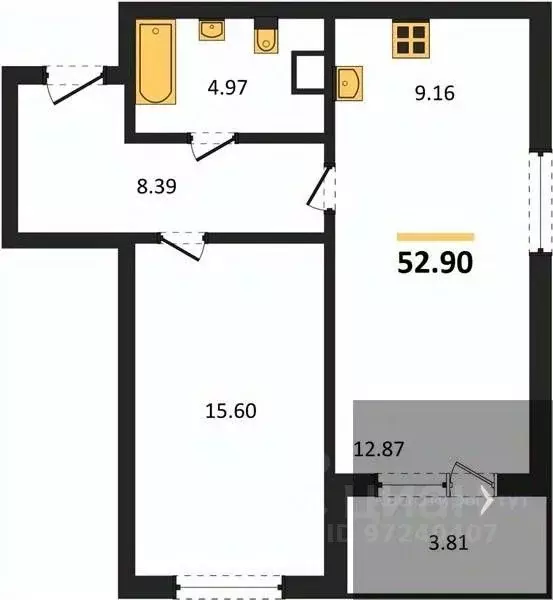 1-к кв. Воронежская область, Воронеж ул. Ломоносова, 116В (52.9 м) - Фото 0