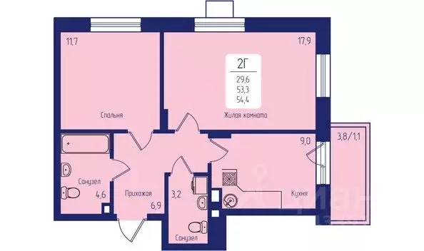 2-к кв. Красноярский край, Красноярск Свободный просп., 66Рк1 (54.4 м) - Фото 2