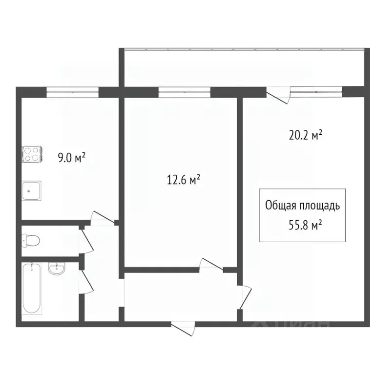 2-к кв. Томская область, Томск Сибирская ул., 102/1 (53.6 м) - Фото 2