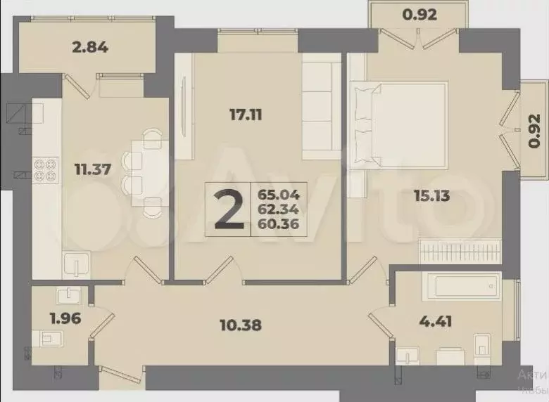 2-к. квартира, 65 м, 4/10 эт. - Фото 0