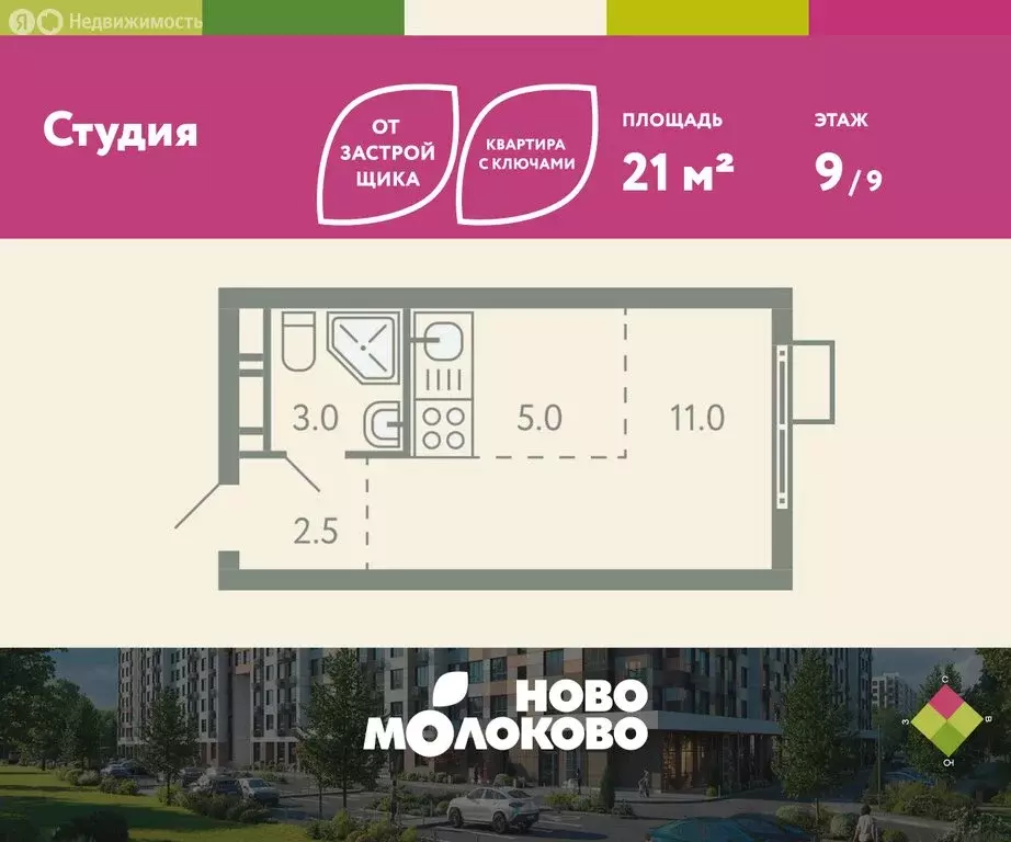 Квартира-студия: посёлок городского типа Молоково, Ново-Молоковский ... - Фото 1