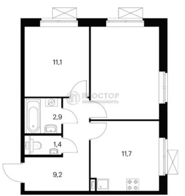2-комнатная квартира: Москва, квартал № 100, 1к3 (52 м) - Фото 2