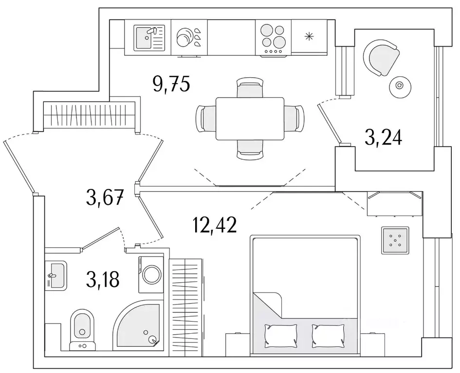 1-к кв. Санкт-Петербург ул. Фучика, 12к2Г1 (30.64 м) - Фото 0