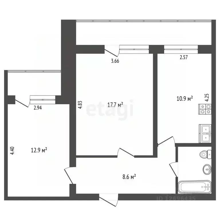 2-к кв. Московская область, Мытищи ул. Щербакова, 1к1 (53.1 м) - Фото 2