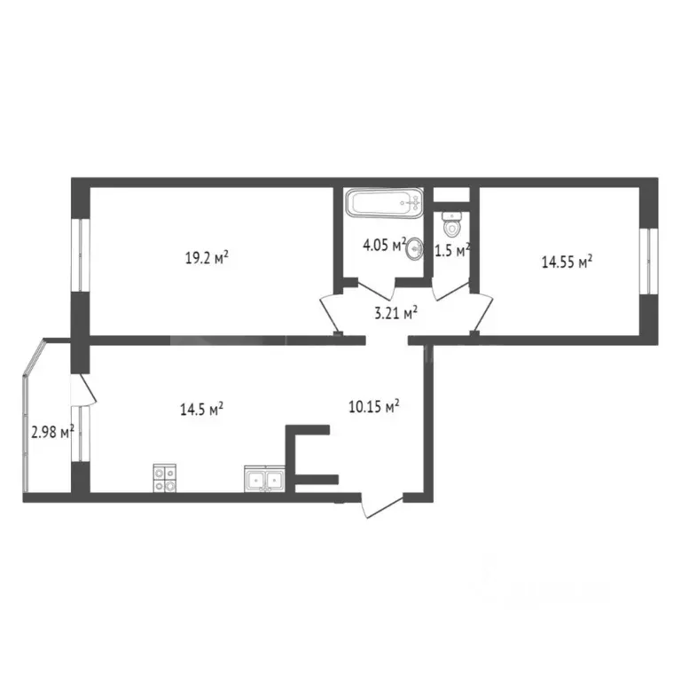 2-к кв. Тюменская область, Тюмень ул. Валентины Трофимовой, 13 (67.0 ... - Фото 1