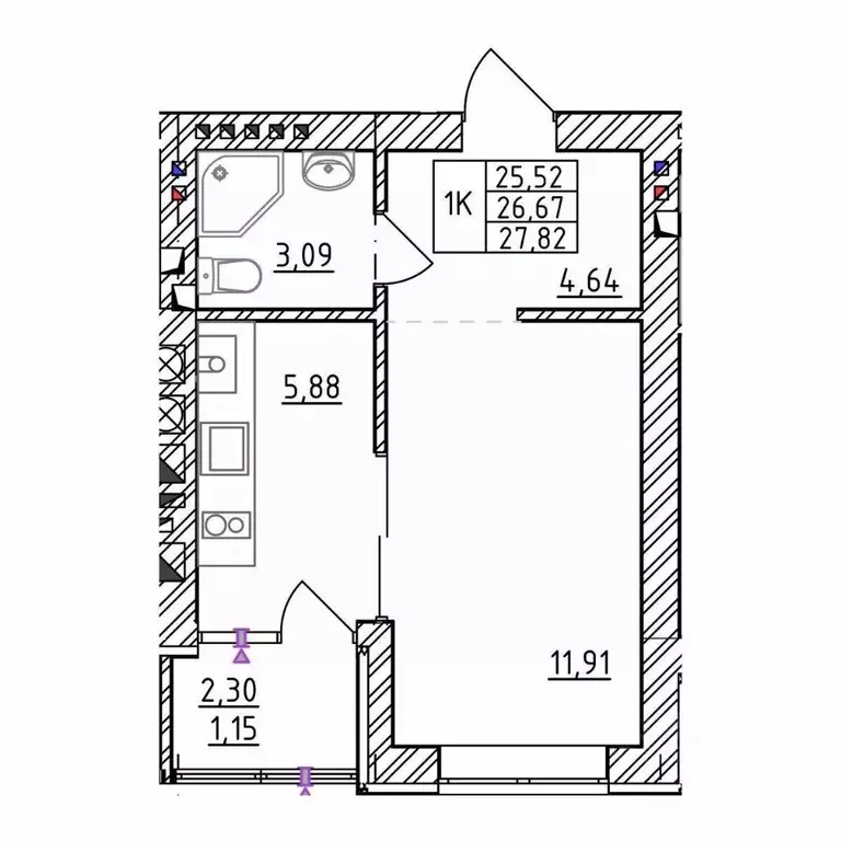 1-к кв. Калининградская область, Зеленоградск  (27.82 м) - Фото 1
