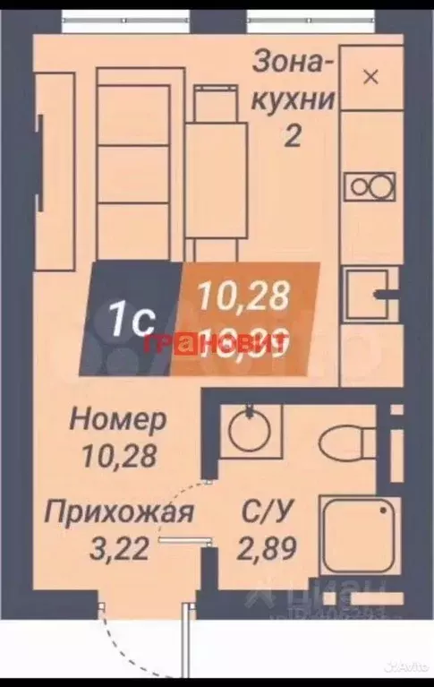 Студия Новосибирская область, Новосибирск ул. Ленина, 85 (18.39 м) - Фото 0