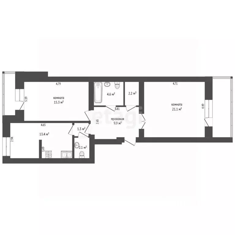 2-к кв. Тюменская область, Тюмень Широтная ул., 159 (69.9 м) - Фото 1