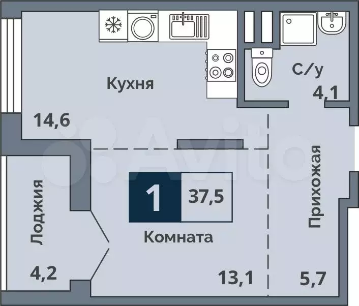 1-к. квартира, 37,5 м, 15/15 эт. - Фото 0