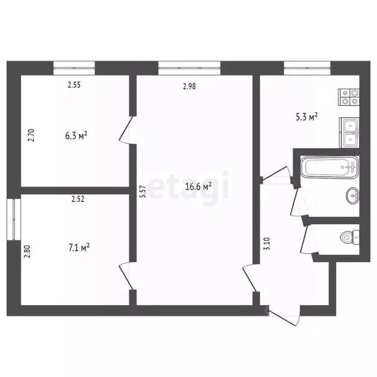 3-к кв. Вологодская область, Вологда Зосимовская ул., 83 (43.0 м) - Фото 2