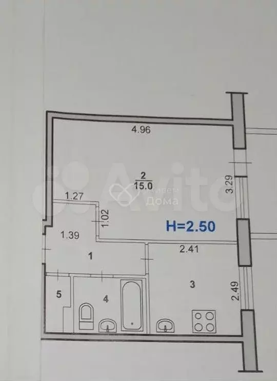 1-к. квартира, 30,8 м, 3/5 эт. - Фото 0