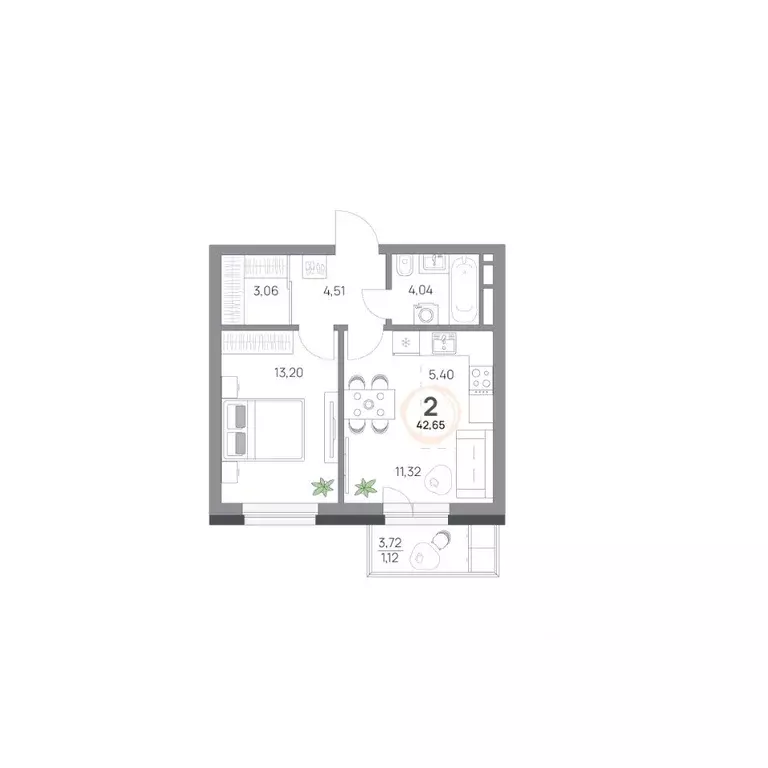 2-к кв. Красноярский край, Красноярск Юдинский жилой комплекс (42.65 ... - Фото 1