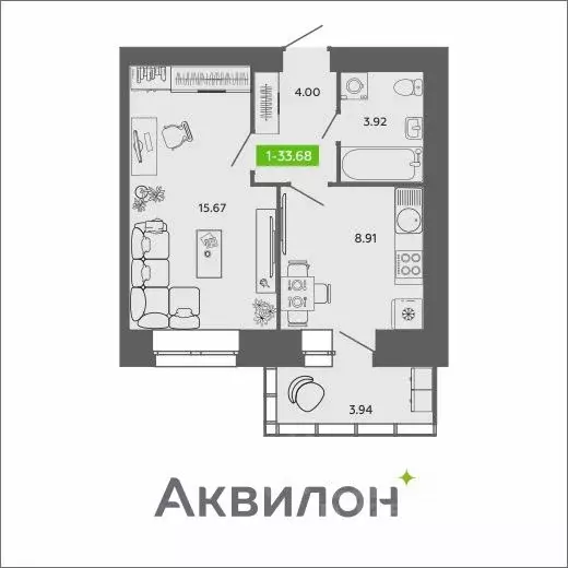 1-к кв. Архангельская область, Архангельск ул. Урицкого (33.68 м) - Фото 0