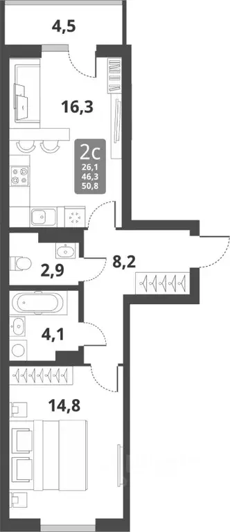 2-к кв. Новосибирская область, Новосибирск Тайгинская ул., с3 (46.3 м) - Фото 0