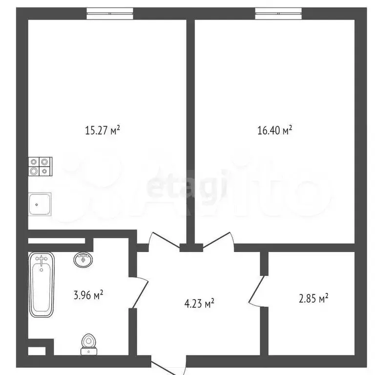 1-к. квартира, 42,4 м, 2/6 эт. - Фото 1