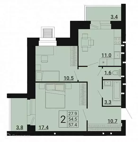 Продаётся 2-к квартира, 57.4 м - Фото 0