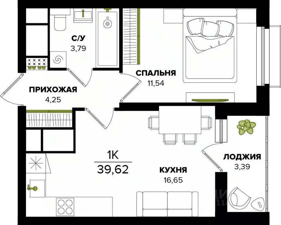 1-к кв. Тульская область, Тула  (39.62 м) - Фото 0
