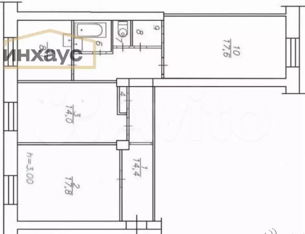 3-к. квартира, 77,6 м, 1/5 эт. - Фото 0