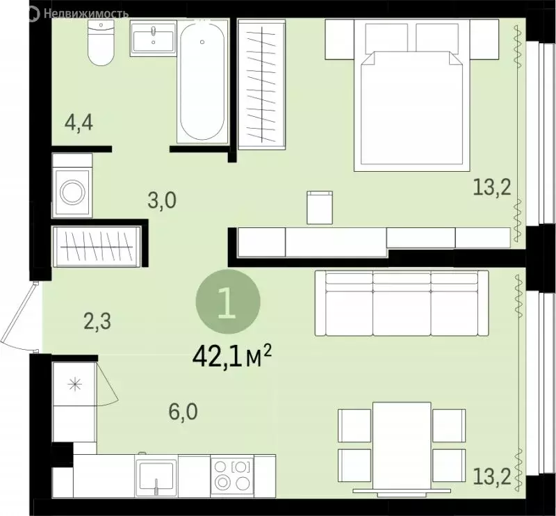 1-комнатная квартира: Тюмень, улица Тимирязева, 8к1 (42.1 м) - Фото 1