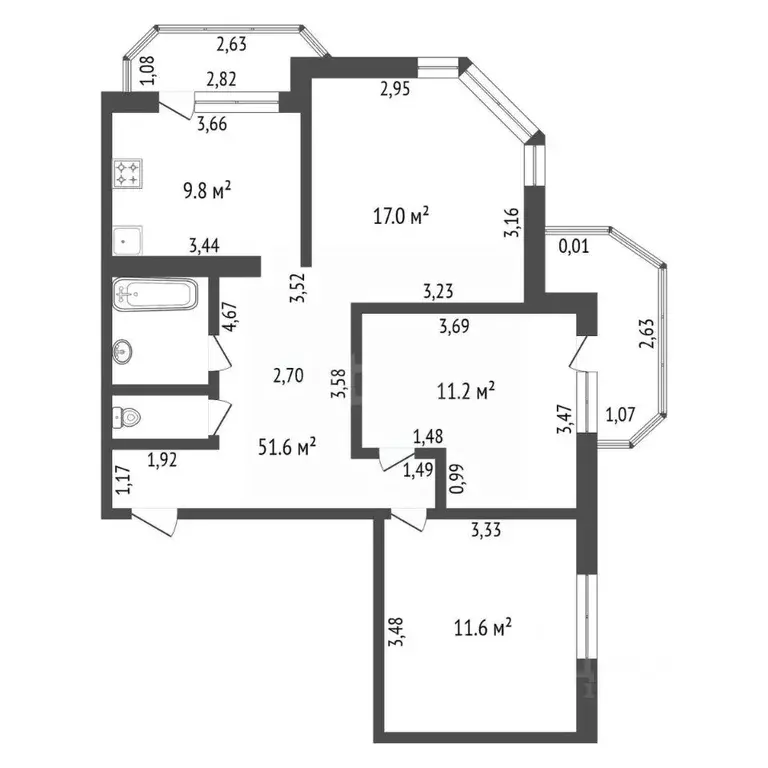 3-к кв. Амурская область, Благовещенск Игнатьевское ш., 14/4 (70.2 м) - Фото 2