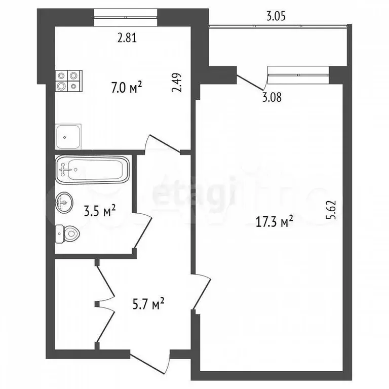 1-к. квартира, 35,7 м, 4/5 эт. - Фото 0