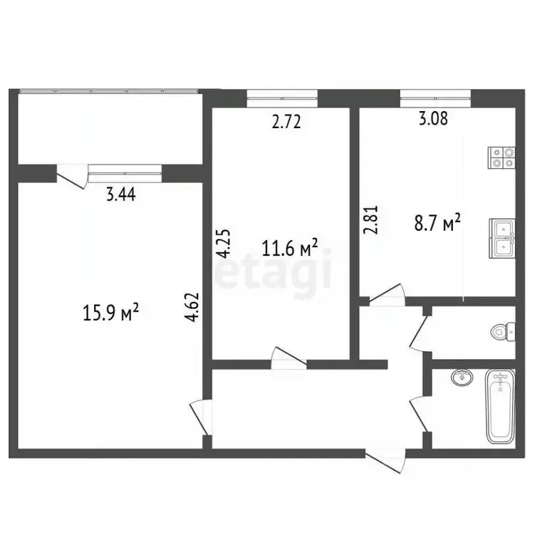 2-к кв. Ямало-Ненецкий АО, Ноябрьск ул. 8 Марта, 10 (48.7 м) - Фото 1