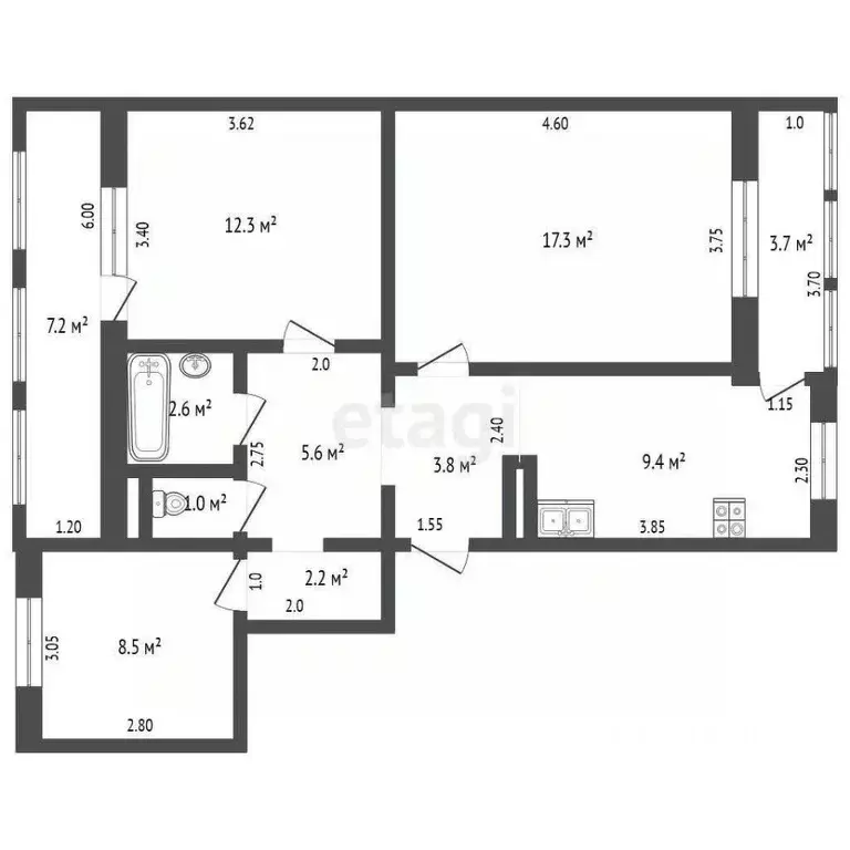 3-к кв. Севастополь ул. Астана Кесаева, 8/5 (62.7 м) - Фото 2