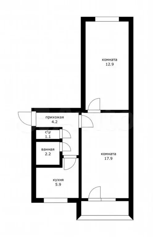 2-к. квартира, 45 м, 4/5 эт. - Фото 0