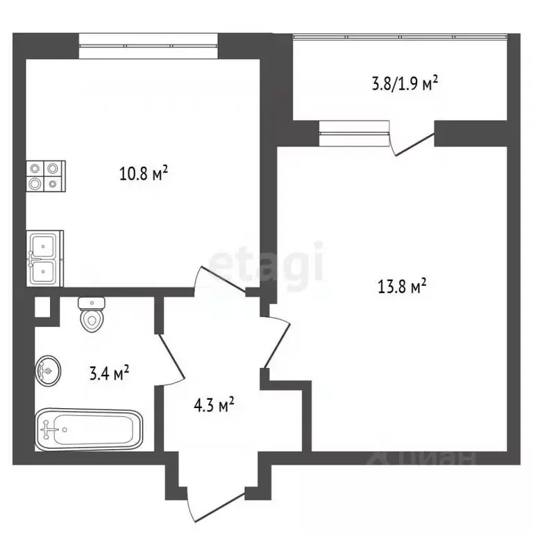 1-к кв. Московская область, Ленинский городской округ, д. Сапроново ... - Фото 1